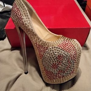Embellished platform stilettos. New